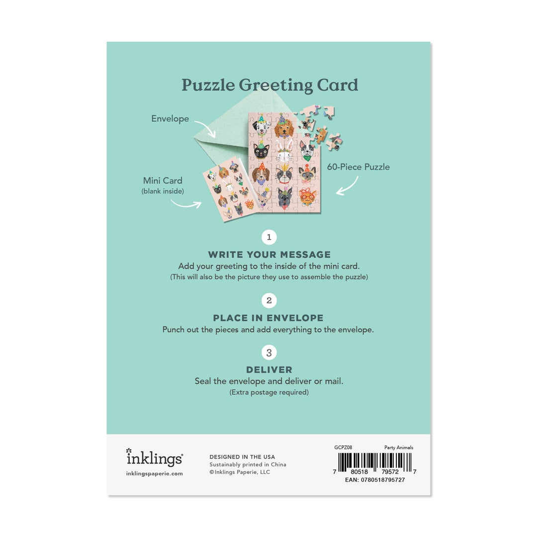 Party Animals Puzzle Greeting Card - Merry PigletsInklings Paperie