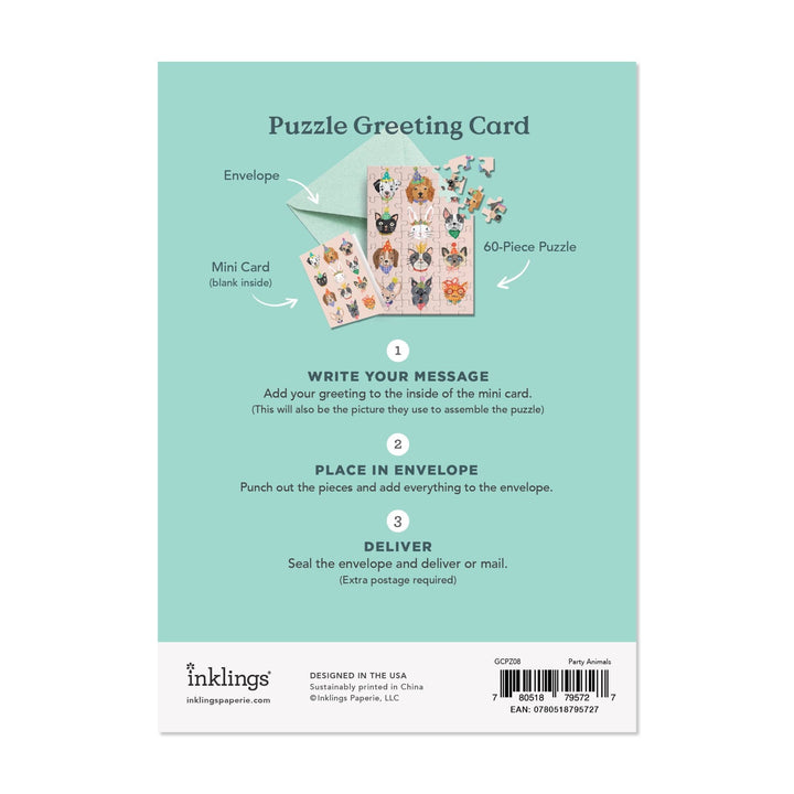 Party Animals Puzzle Greeting Card - Merry PigletsInklings Paperie