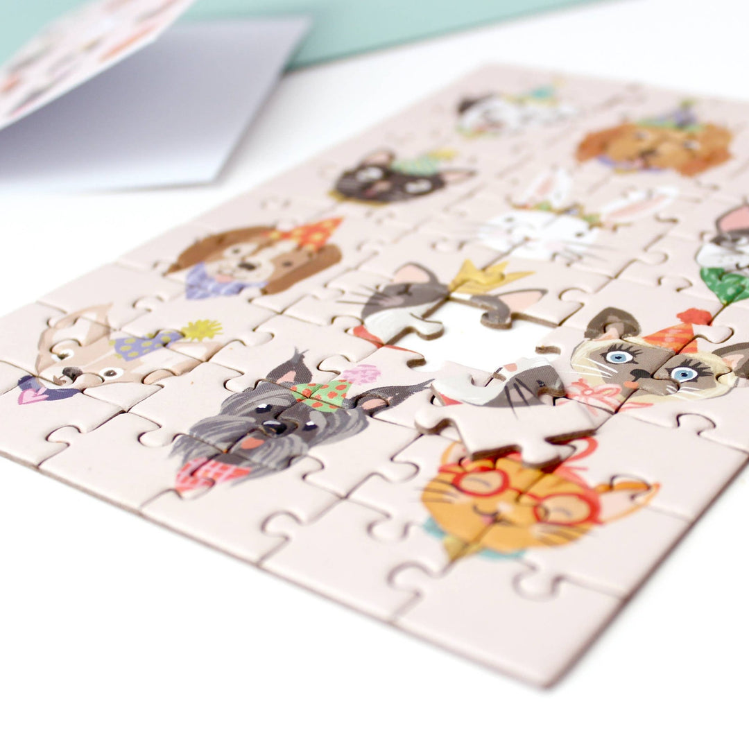 Party Animals Puzzle Greeting Card - Merry PigletsInklings Paperie