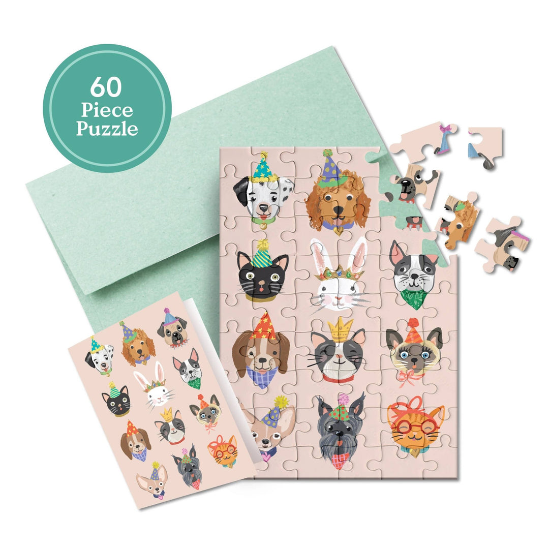 Party Animals Puzzle Greeting Card - Merry PigletsInklings Paperie