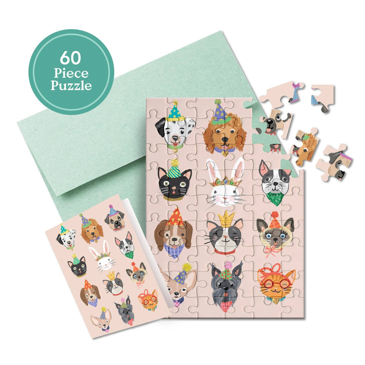 Party Animals Puzzle Greeting Card - Merry PigletsInklings Paperie