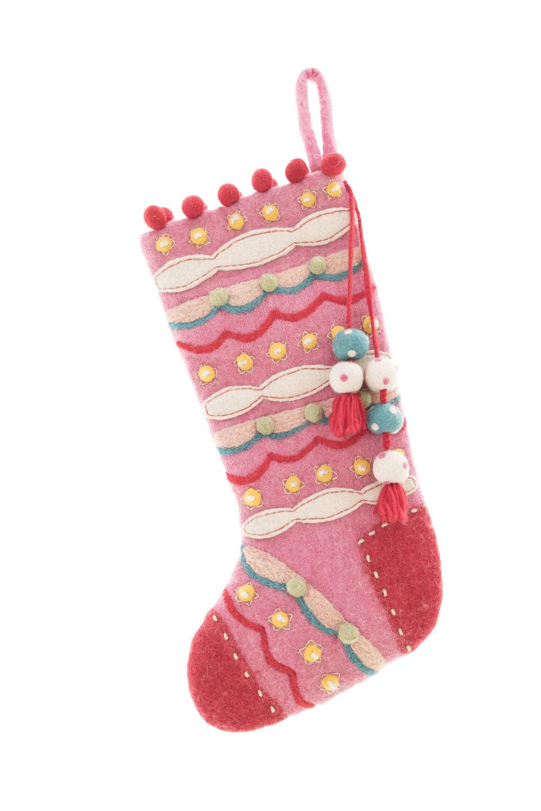 Pink Evergreen Stocking - Merry PigletsFrench Knot