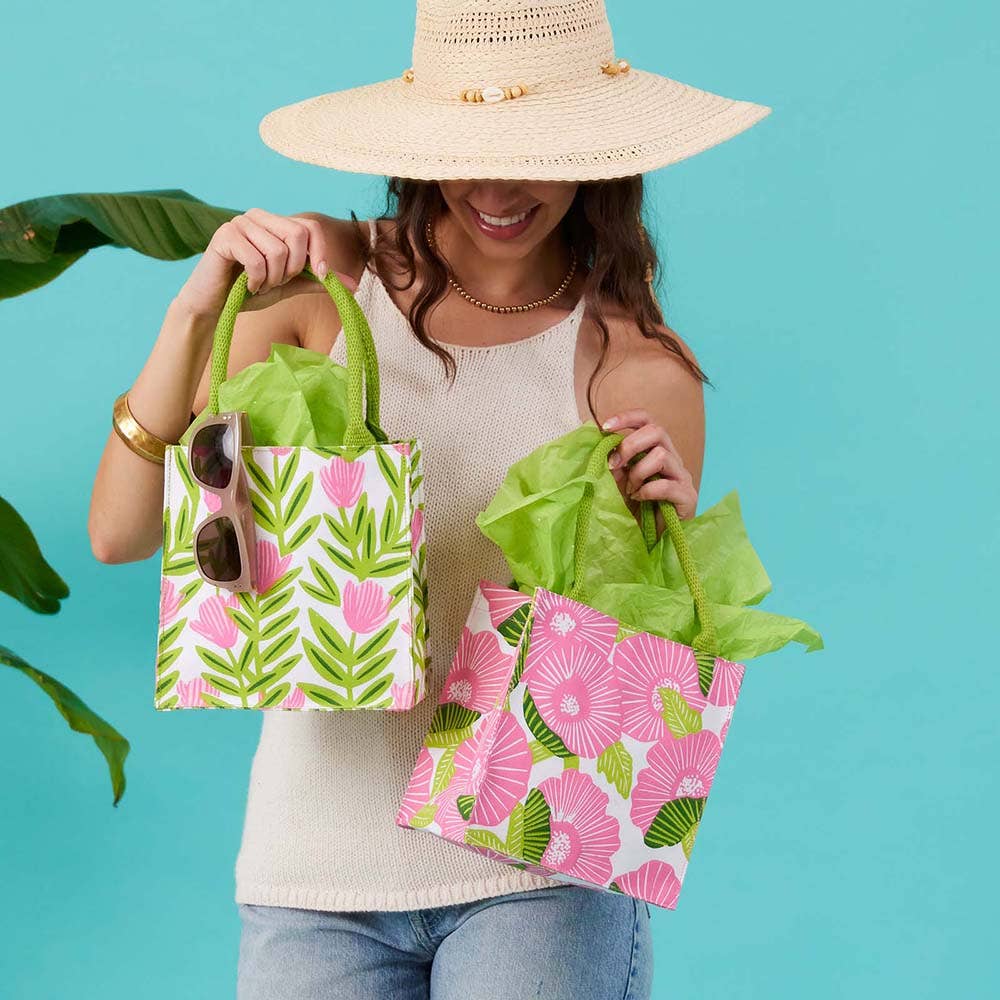 Pink Flower Reusable Gift Bag - Merry Pigletsrockflowerpaper