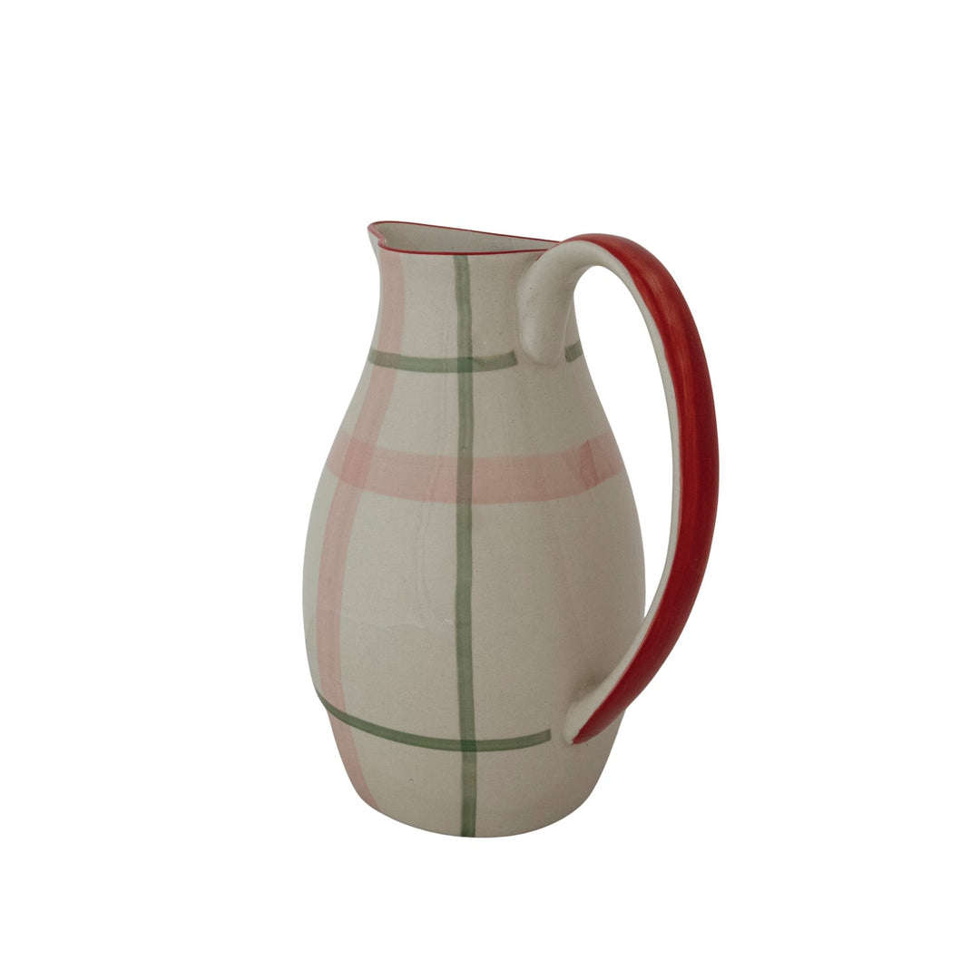 Plaid Stonware Pitcher - Merry PigletsCreative Co-Op