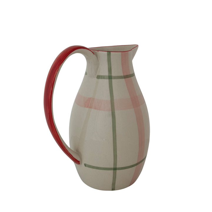 Plaid Stonware Pitcher - Merry PigletsCreative Co-Op