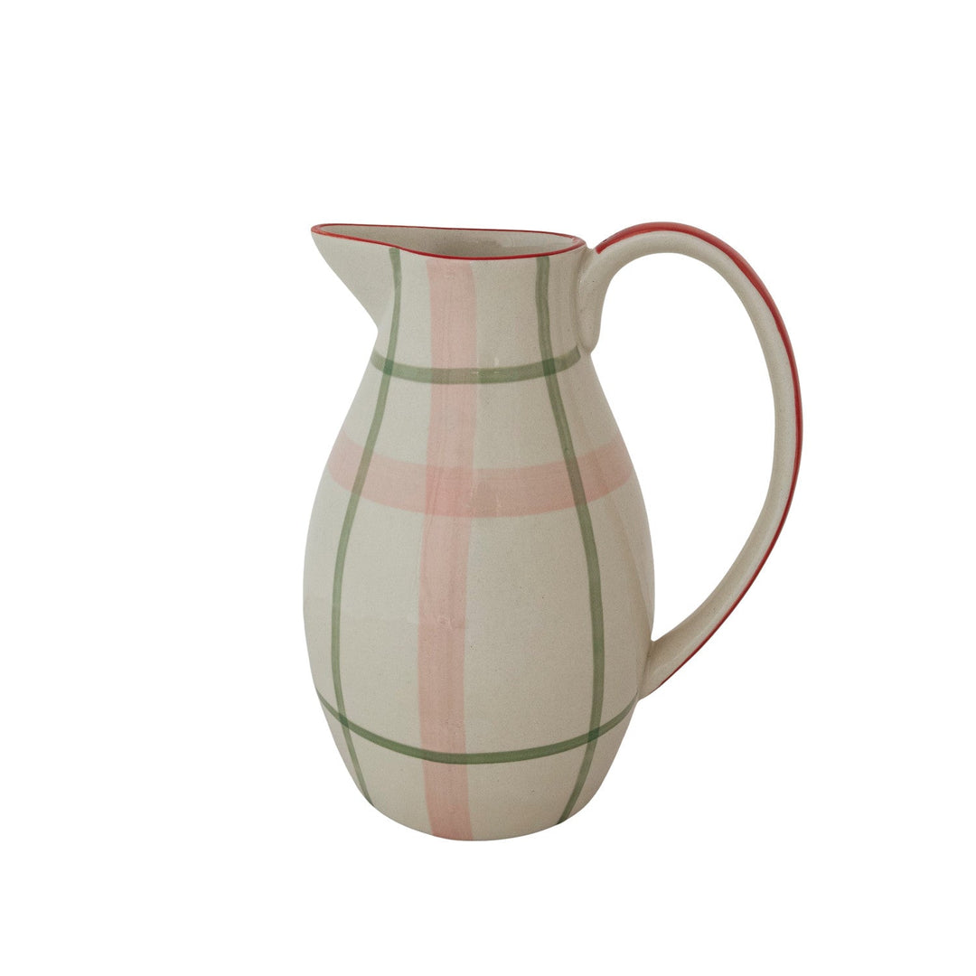 Plaid Stonware Pitcher - Merry PigletsCreative Co-Op