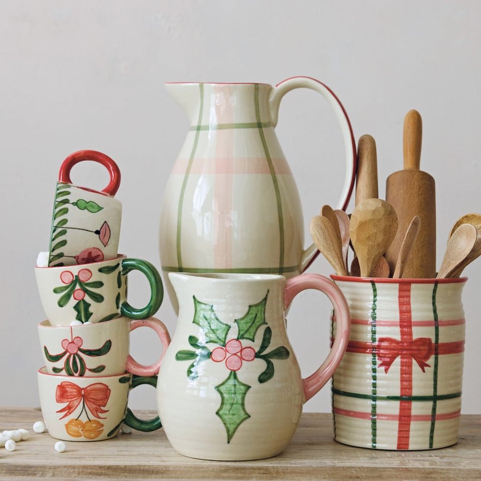 Plaid Stonware Pitcher - Merry PigletsCreative Co-Op
