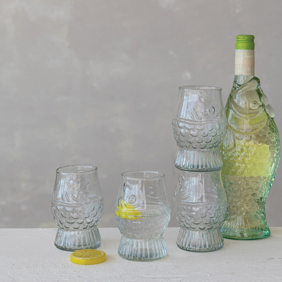Pressed Glass Fish Drinking Glass - Merry PigletsCreative Co-Op