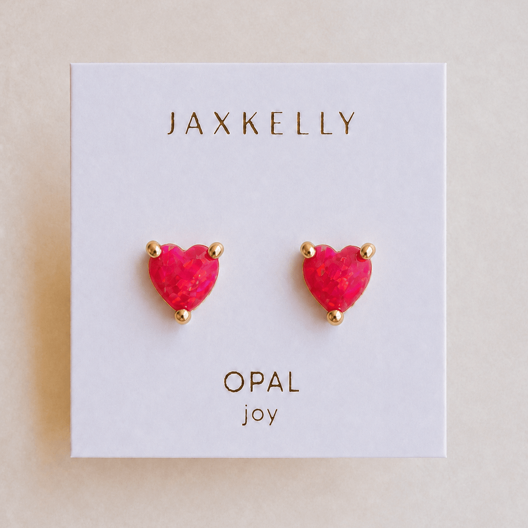 Puffed Pink Opal Heart Earrings - Merry PigletsJaxKelly