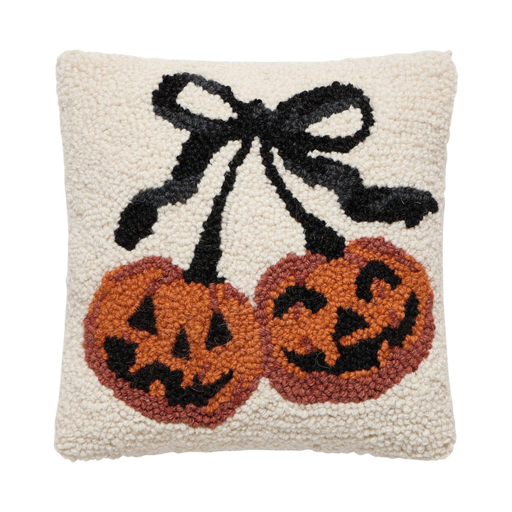 Pumpkin Cherries Wool Hooked Pillow - Merry PigletsPeking Handicraft