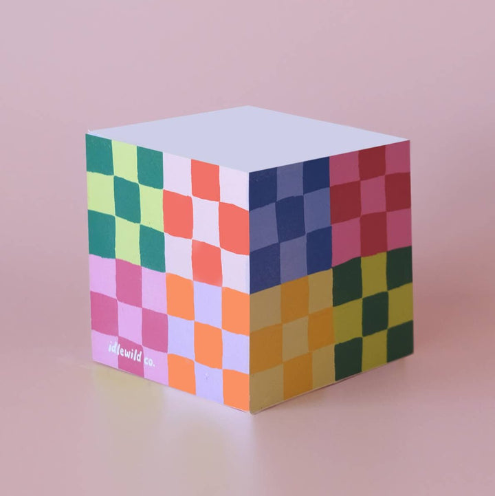 Rainbow Check Sticky Note Cube - Merry PigletsIdlewild Co.