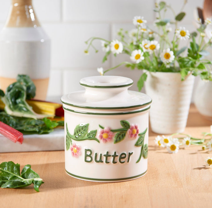 Raised Floral Butter Bell Crock - Merry PigletsThe Original Butter Bell® Crock