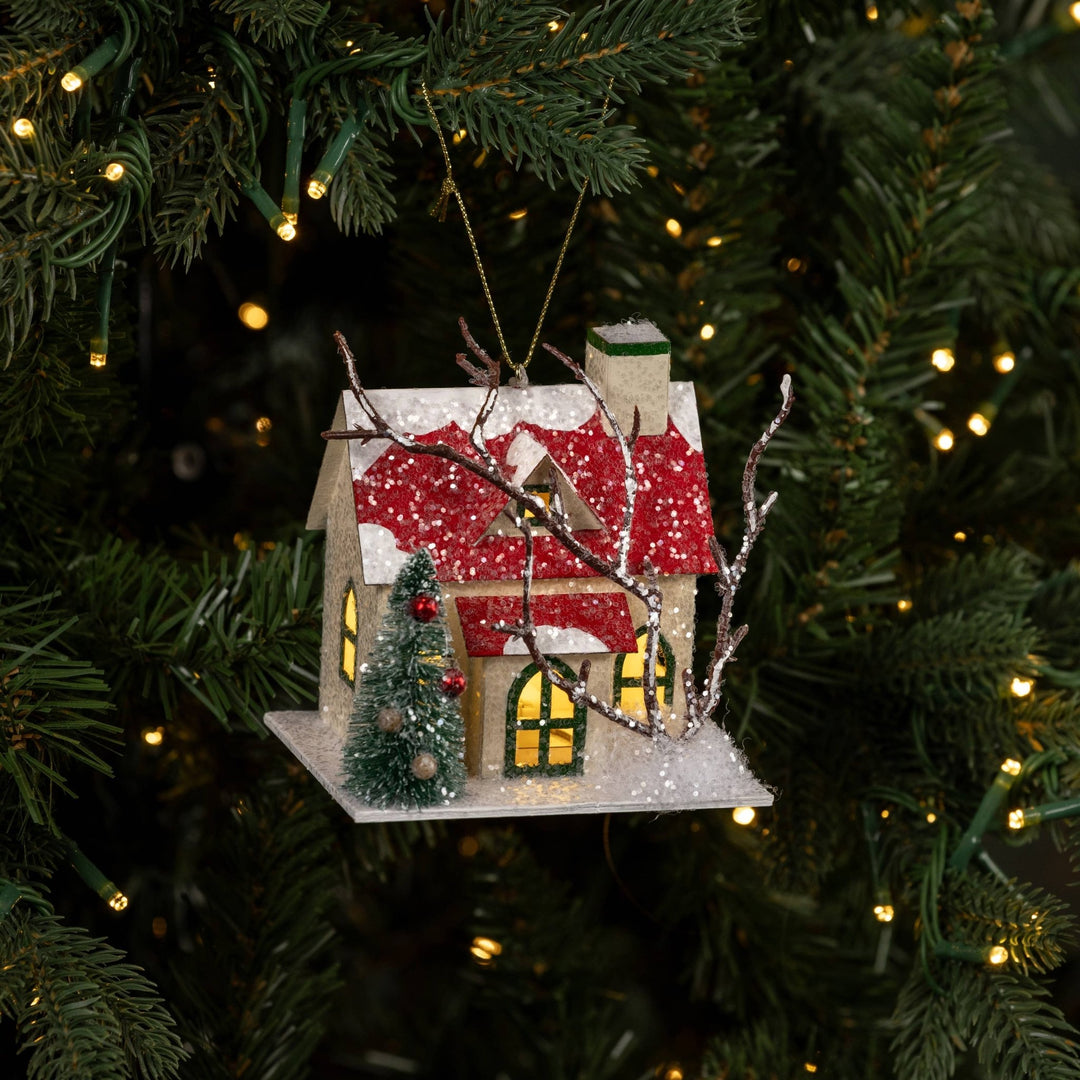 Red Roof Light Up House Ornament - Merry PigletsRagon House
