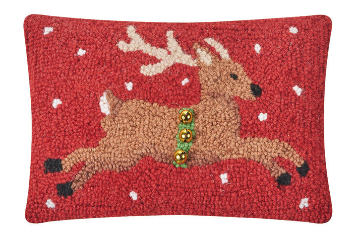 Reindeer with Bells Wool Hooked Pillow - Merry PigletsPeking Handicraft