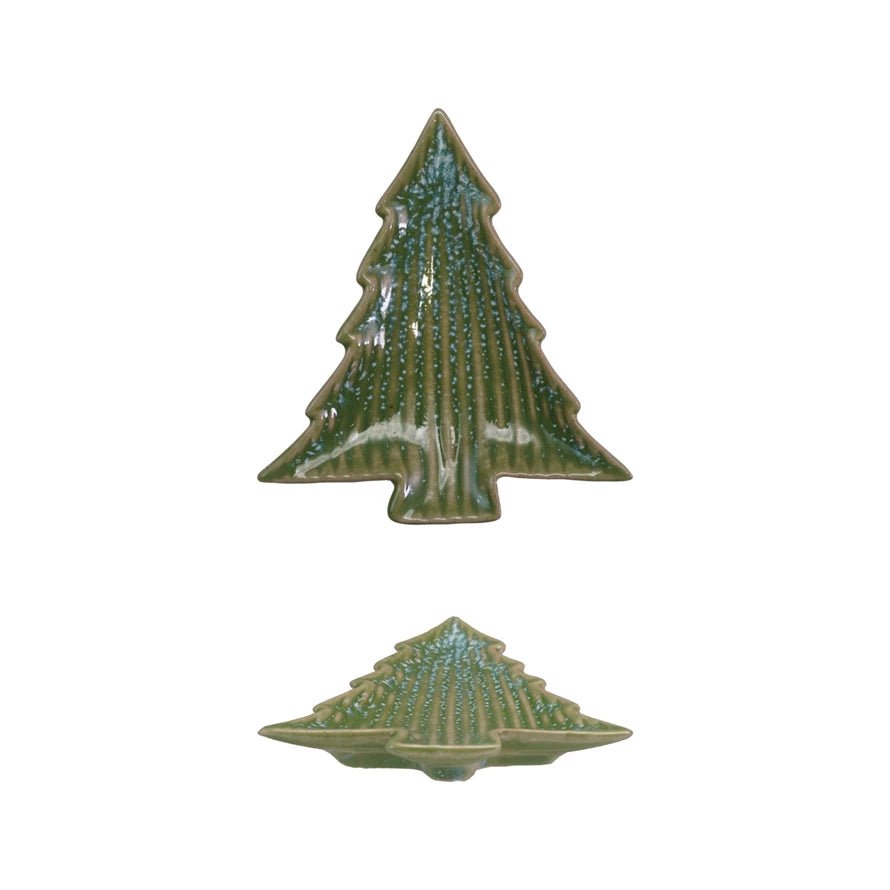 Ribbed Stoneware Tree Dish - Merry PigletsCreative Co - Op