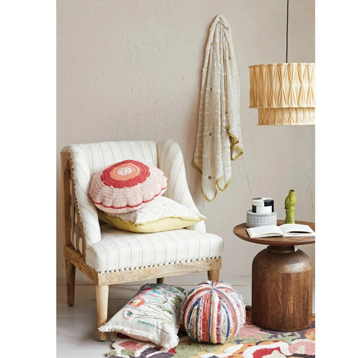 Round Scalloped Pillow - Merry PigletsCreative Co - Op