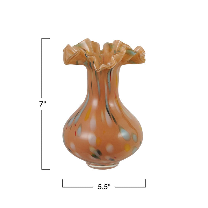 Ruffled Glass Apricot Vase - Merry PigletsCreative Co-Op