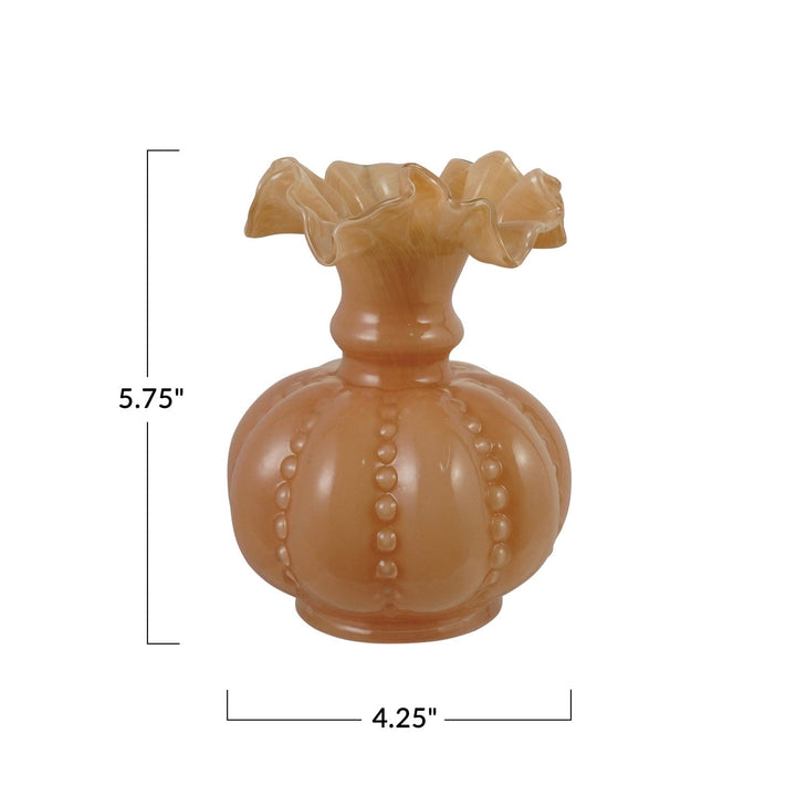 Ruffled Glass Apricot Vase - Merry PigletsCreative Co-Op