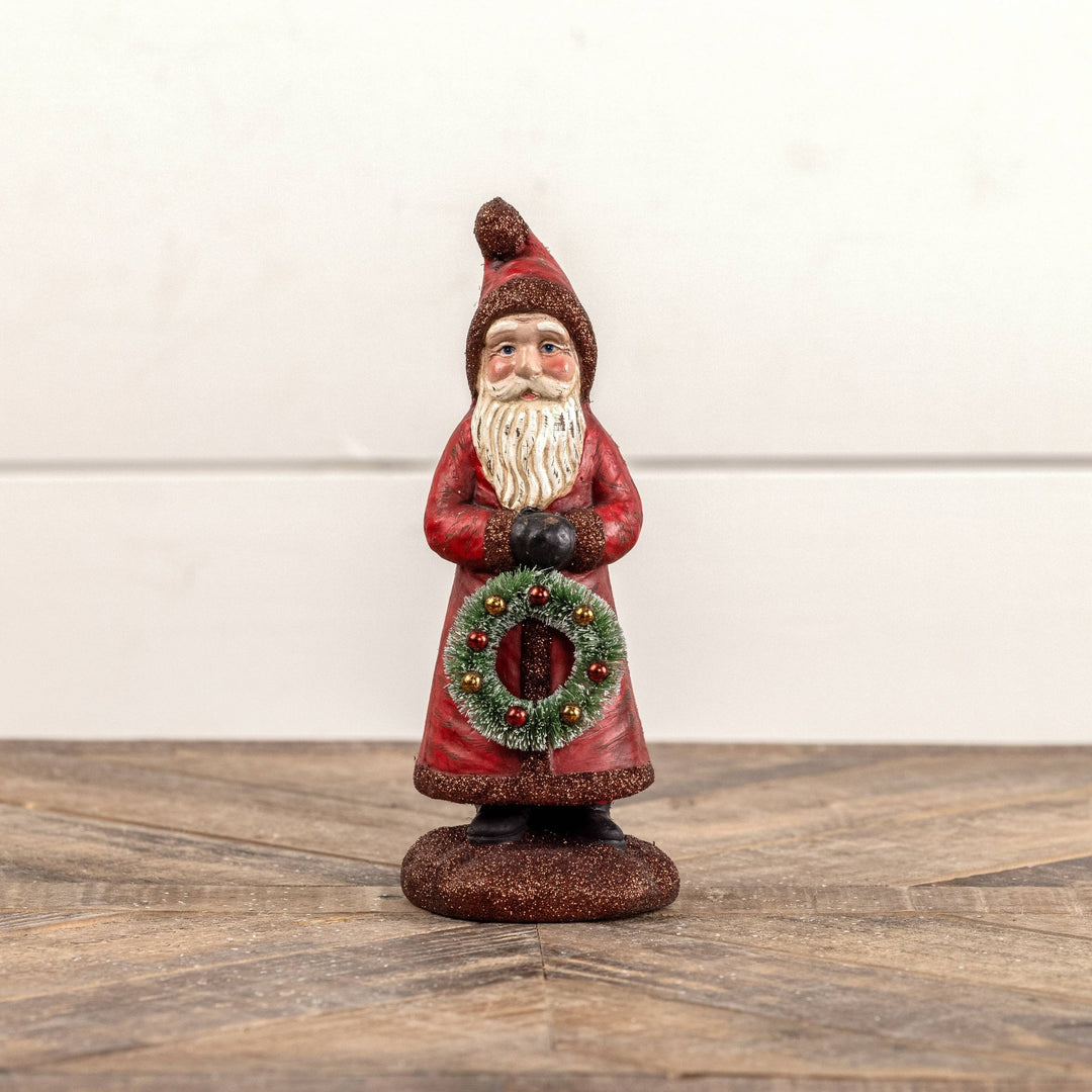 Santa with Wreath Figurine - Merry PigletsRagon House