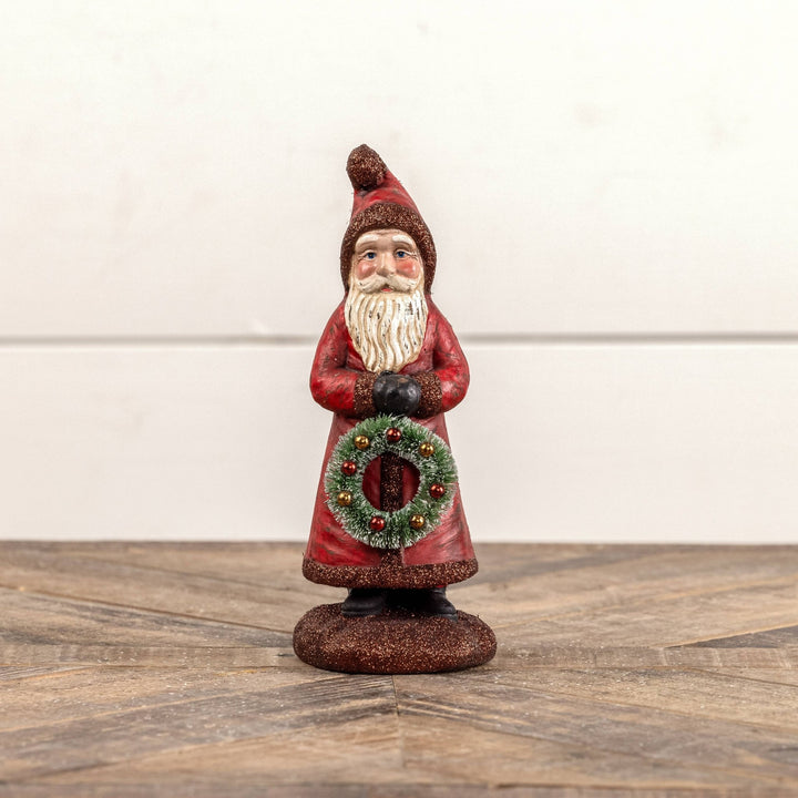 Santa with Wreath Figurine - Merry PigletsRagon House
