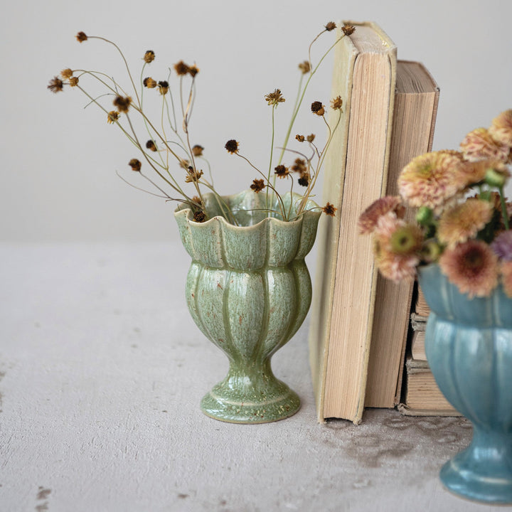 Scalloped Footed Vase - Merry PigletsCreative Co-Op