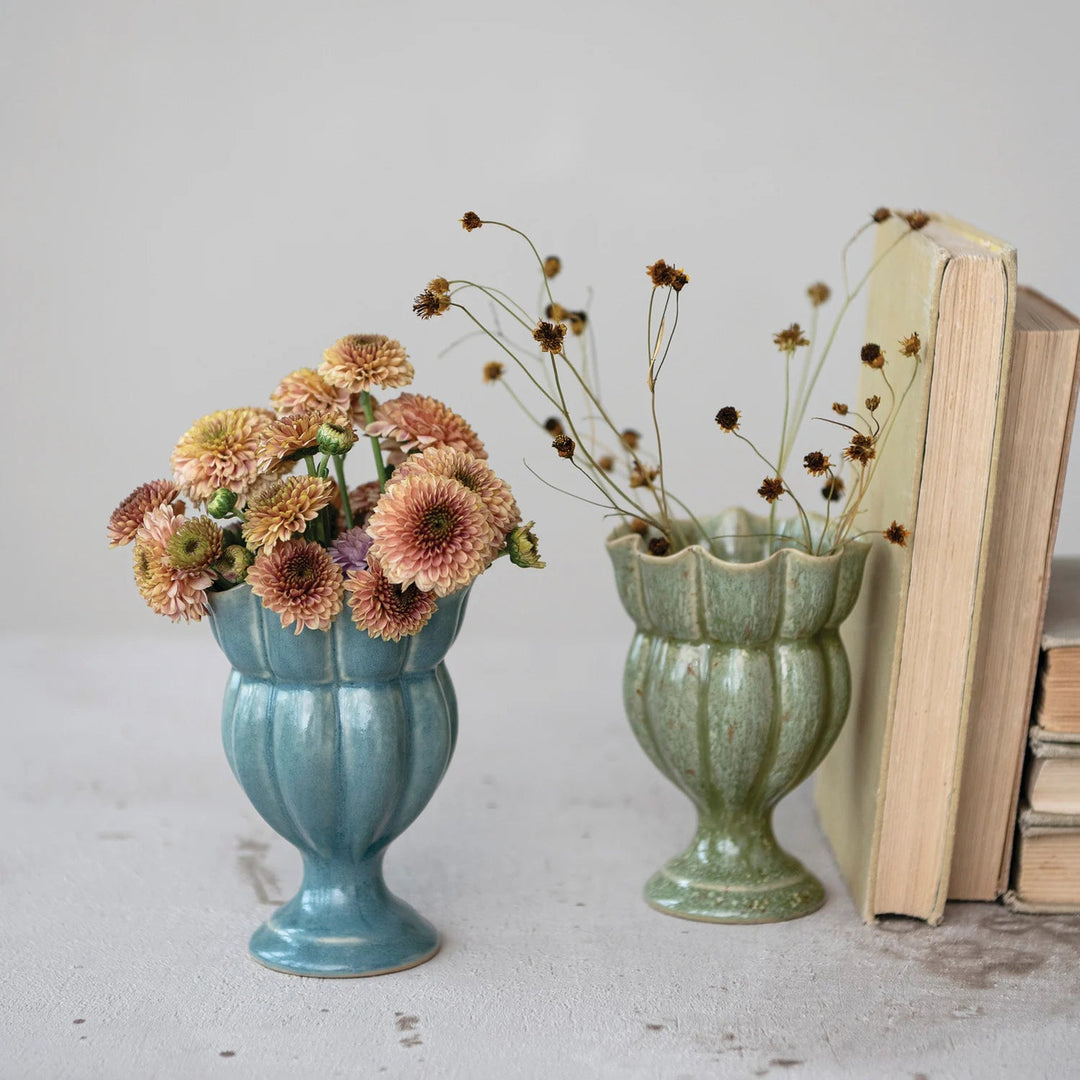 Scalloped Footed Vase - Merry PigletsCreative Co-Op