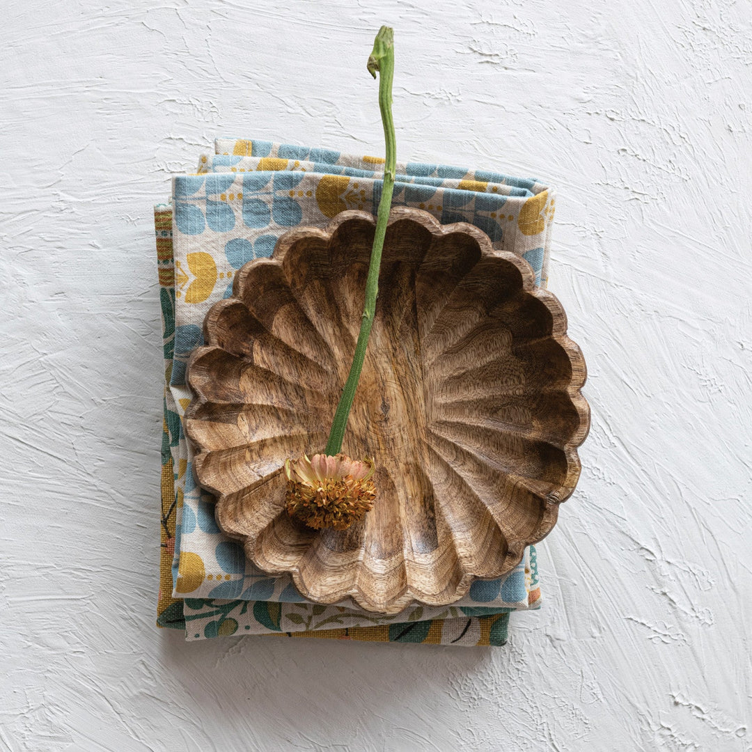 Scalloped Wood Bowl - Merry PigletsCreative Co - Op