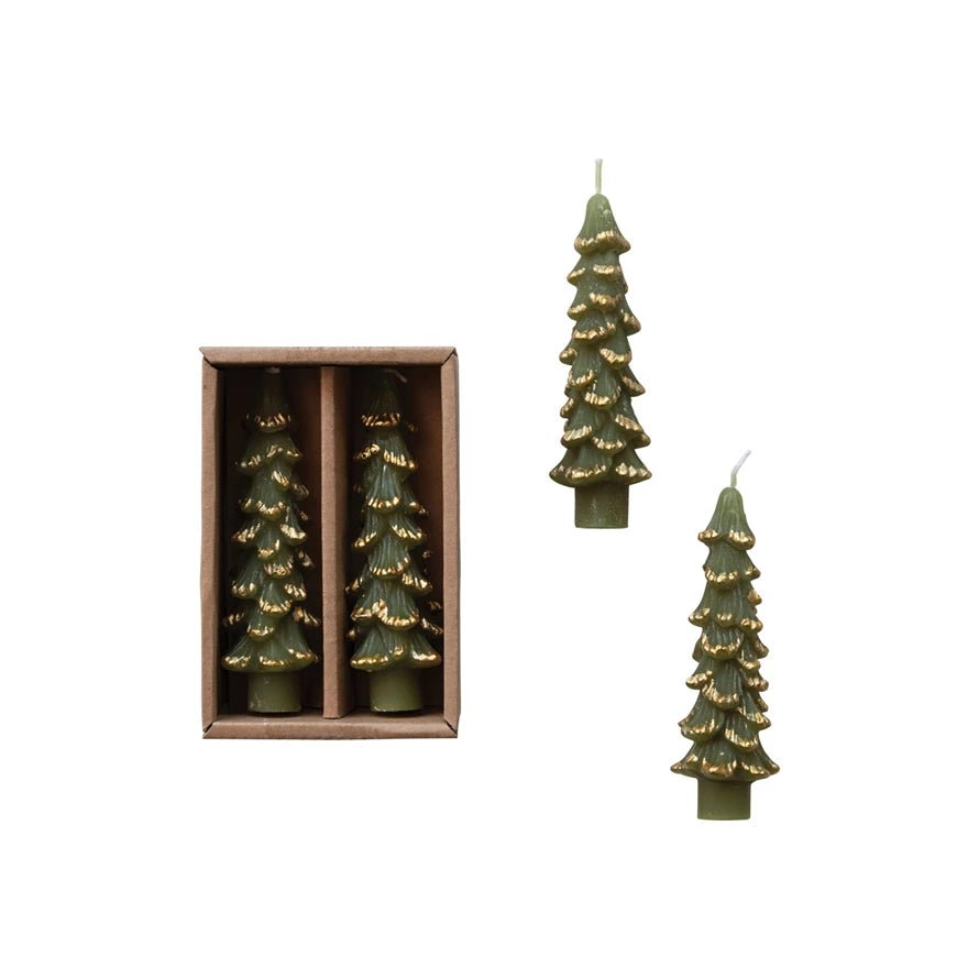 Short Tree Taper Candles Evergreen Gold - Merry PigletsCreative Co-Op