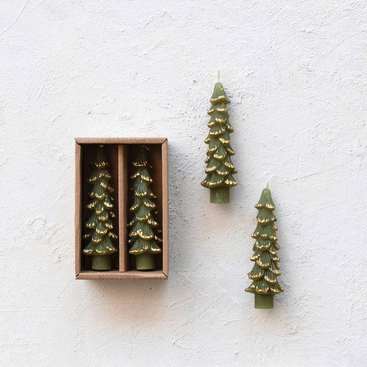 Short Tree Taper Candles Evergreen Gold - Merry PigletsCreative Co-Op