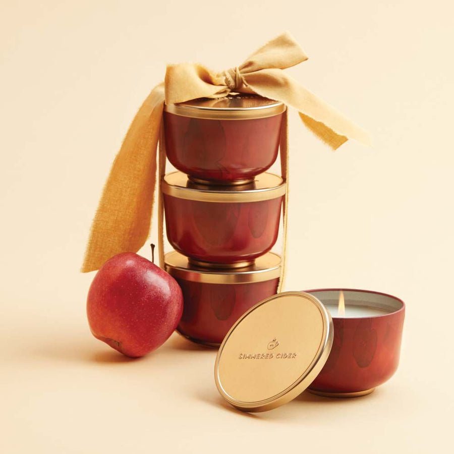 Simmered Cider Candle Tin with Gold Lid - Merry PigletsThymes