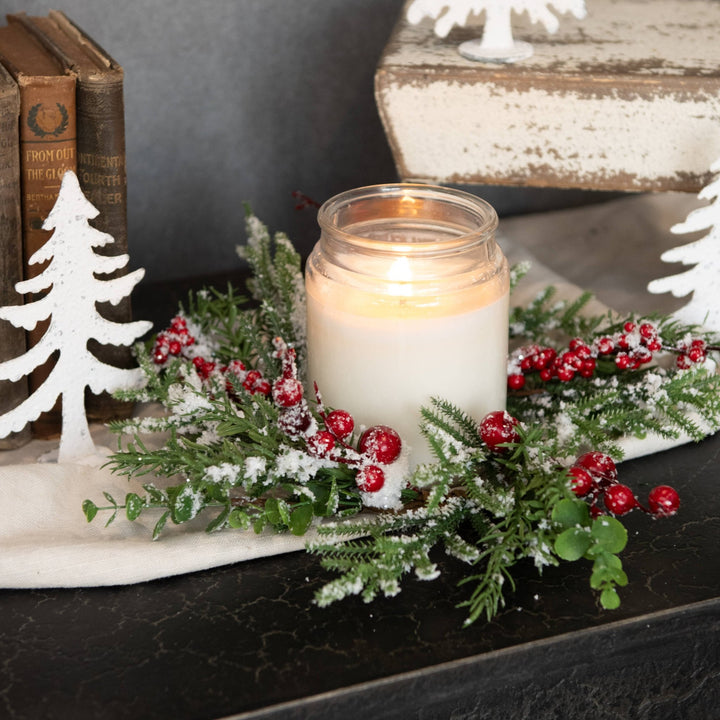 Snowy Evergreen & Berries Candle Ring - Merry PigletsRagon House