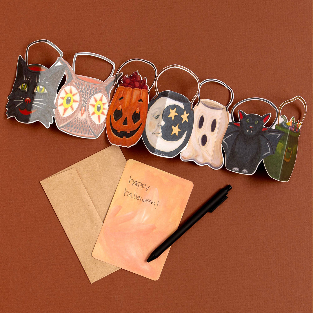 Spooky Sweets Halloween Accordion Greeting Card - Merry Piglets1canoe2 | One Canoe Two Paper Co.