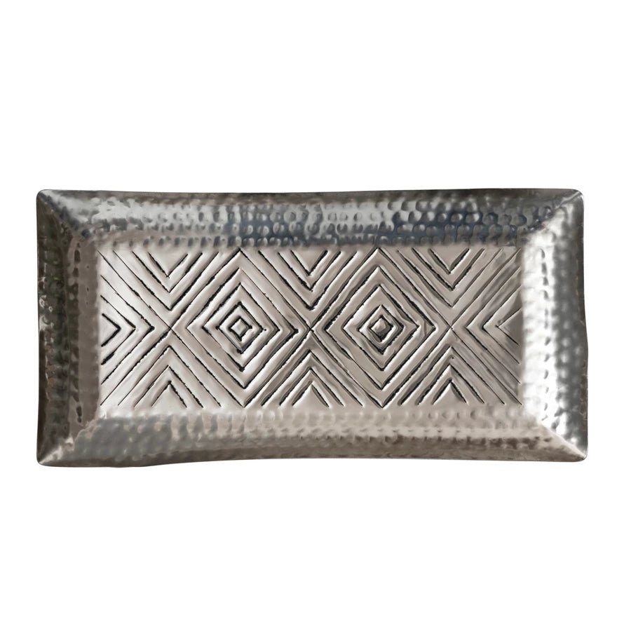 Stamped Silver Tray - Merry PigletsCreative Co - Op