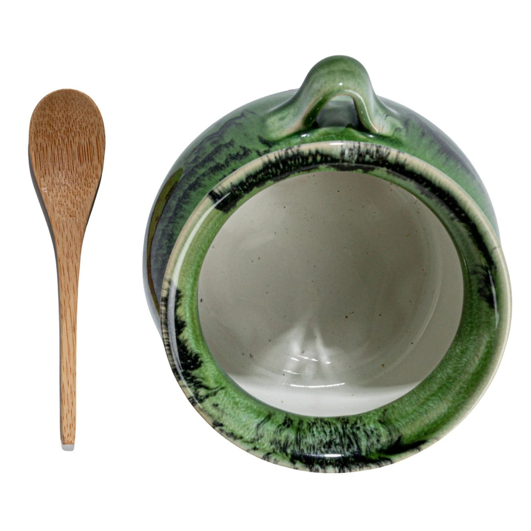 Stoneware Salt Dish with Spoon - Merry PigletsCreative Co - Op