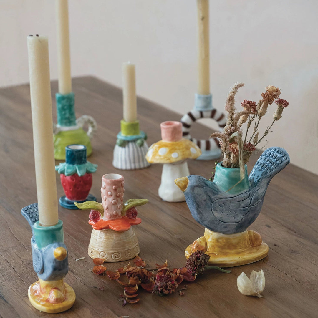 Strawberry Taper Holder - Merry PigletsCreative Co - Op