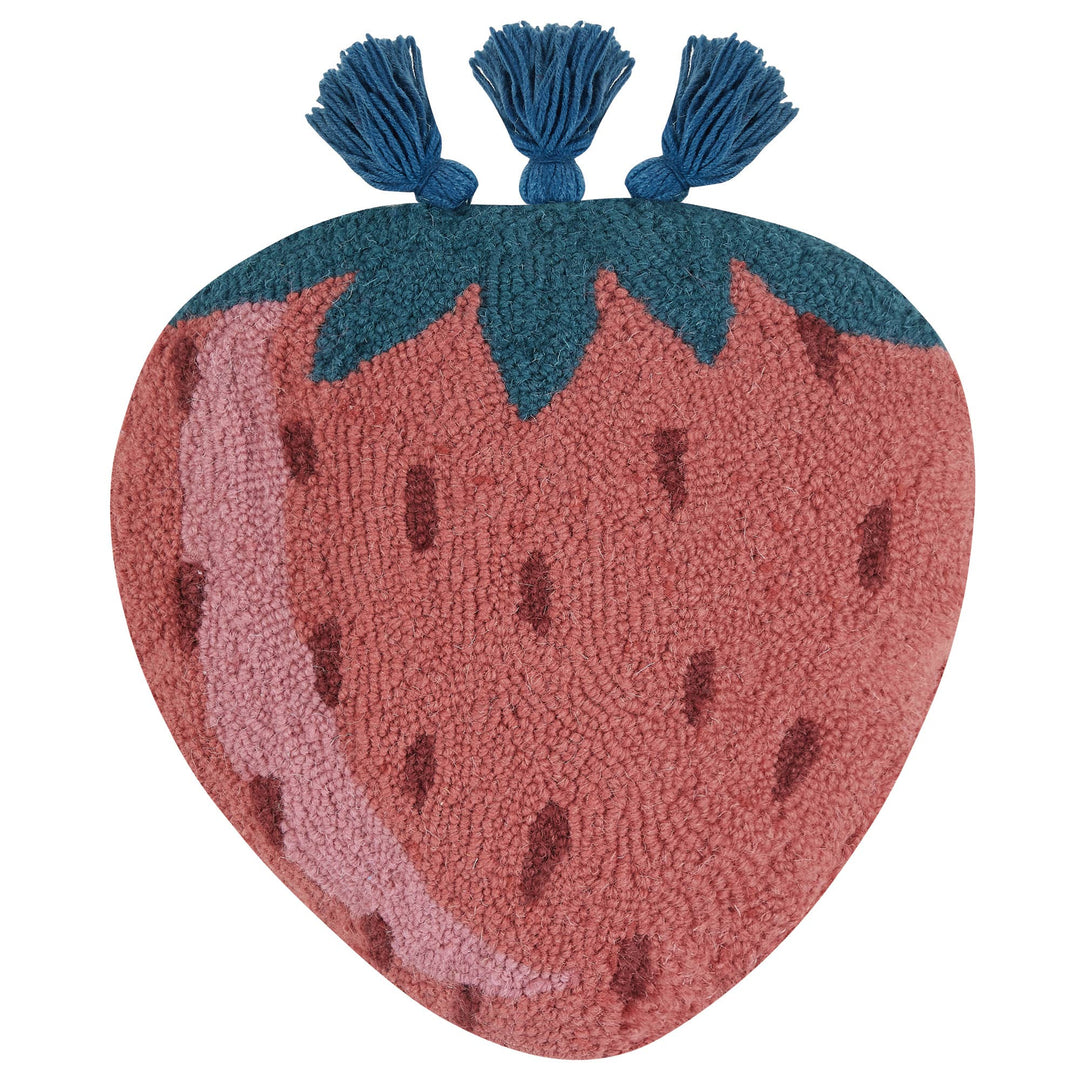 Strawberry Wool Hooked Pillow - Merry PigletsPeking Handicraft