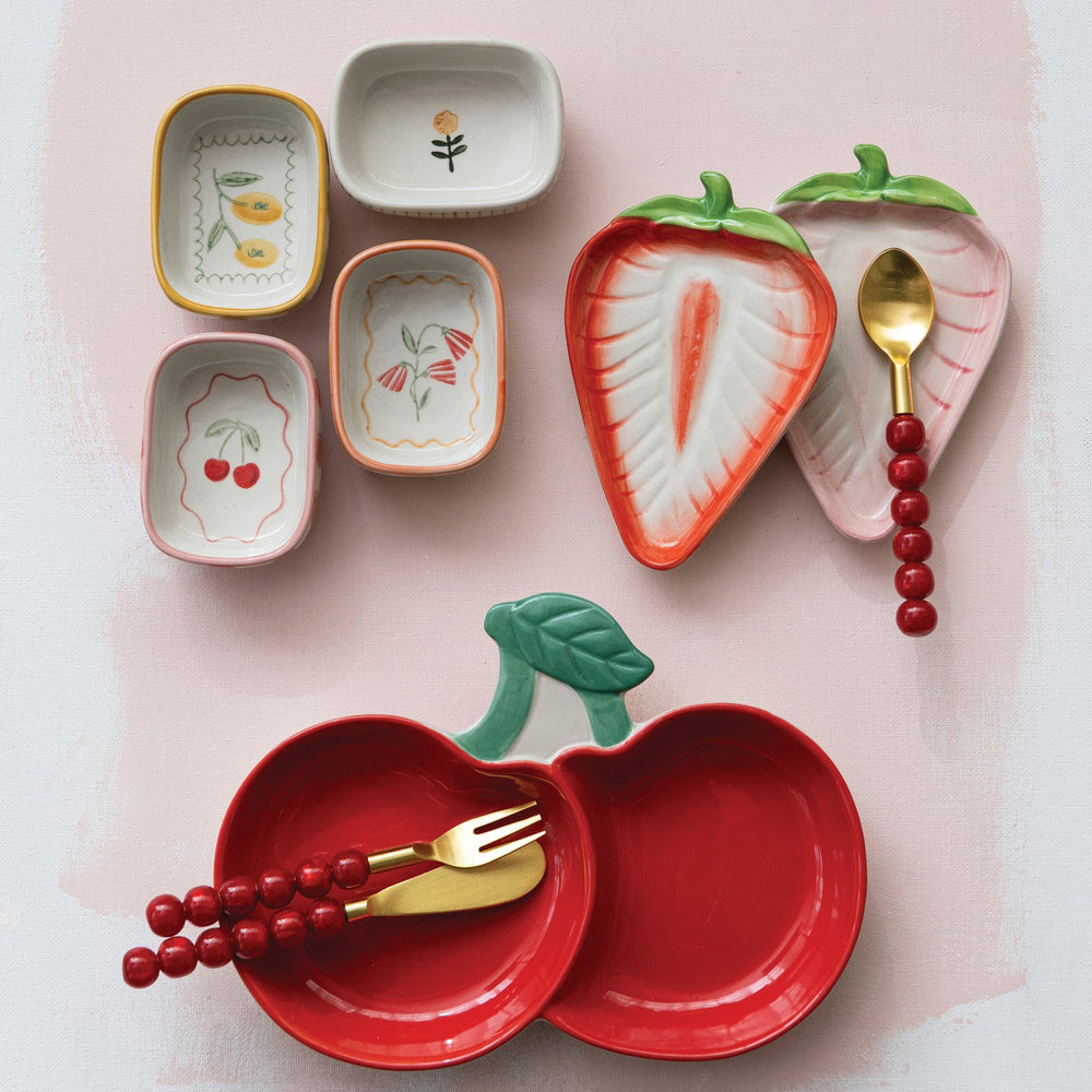 Stripes + Flower Footed Dish - Merry PigletsCreative Co-Op