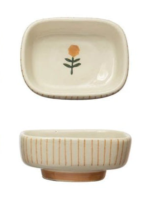 Stripes + Flower Petite Dish - Merry PigletsCreative Co - Op