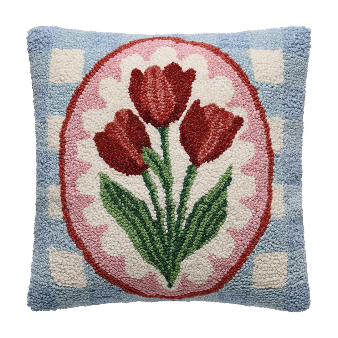 Tulip Frame Wool Hooked Pillow - Merry PigletsPeking Handicraft