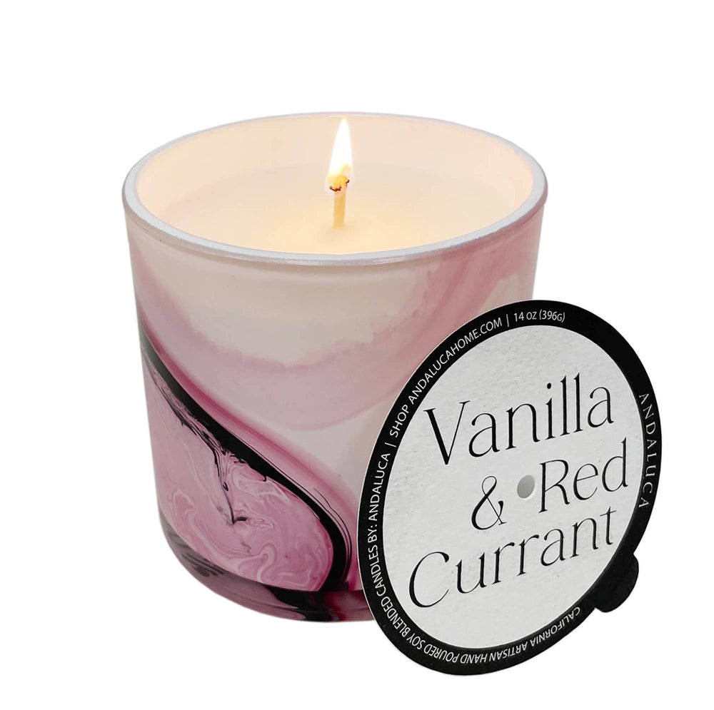 Vanilla & Red Currant Swirl Glass Candle - Merry PigletsAndaluca