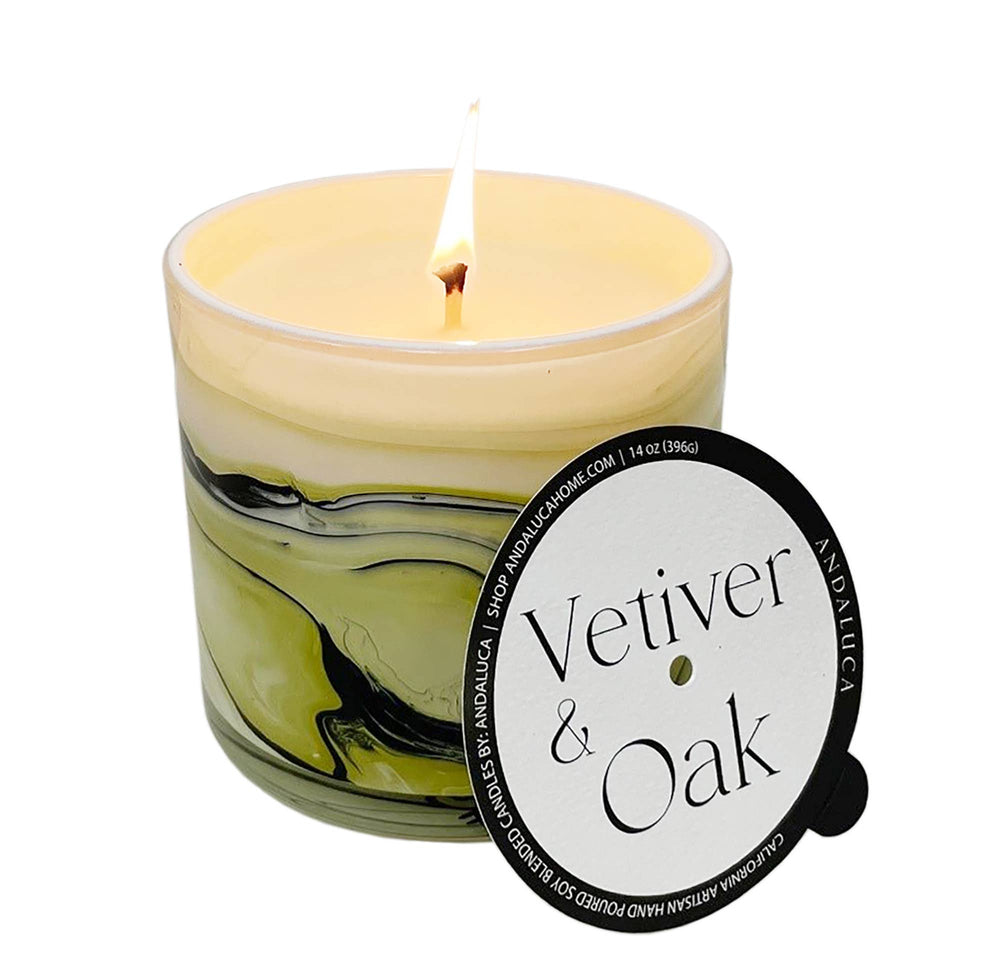 Vetiver & Oak Swirl Glass Candle - Merry PigletsAndaluca