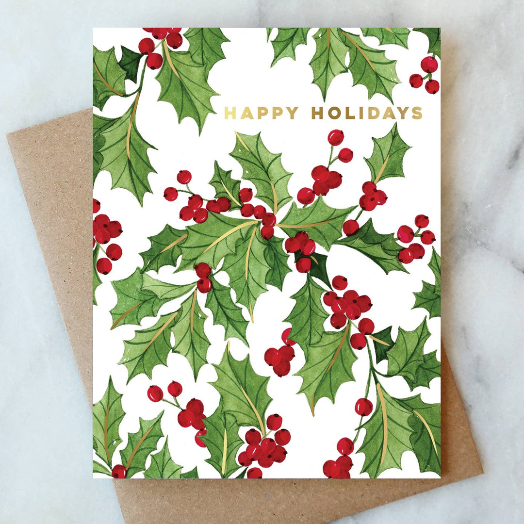 Vines of Holly Greeting Card - Merry PigletsAbigail Jayne Design