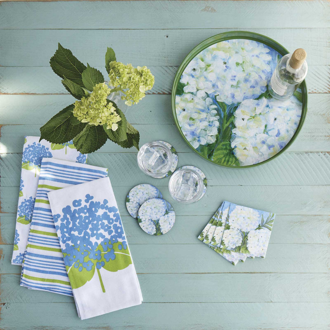 White Hydrangeas Round Serving Tray - Merry Pigletsrockflowerpaper