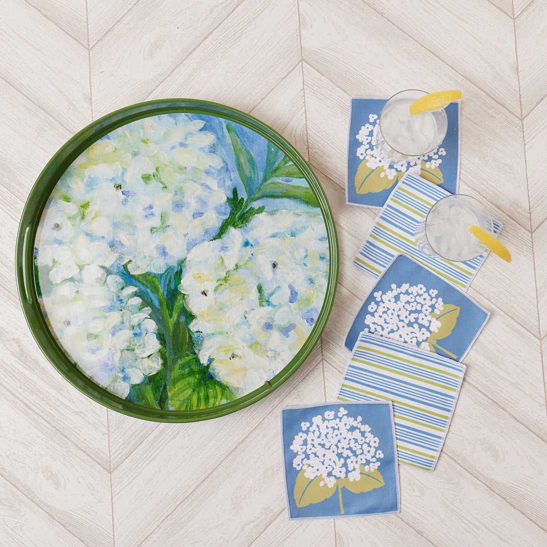 White Hydrangeas Round Serving Tray - Merry Pigletsrockflowerpaper
