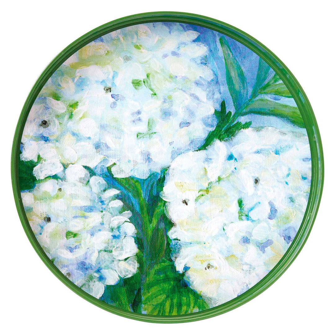 White Hydrangeas Round Serving Tray - Merry Pigletsrockflowerpaper