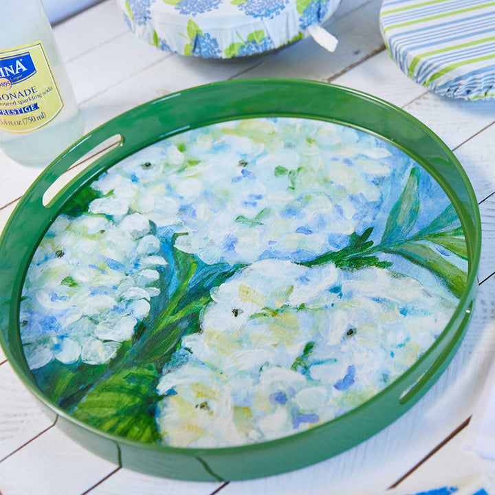 White Hydrangeas Round Serving Tray - Merry Pigletsrockflowerpaper
