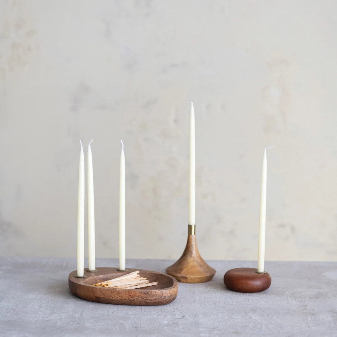 Wood and Metal Taper Candle Holder - Merry PigletsCreative Co - Op