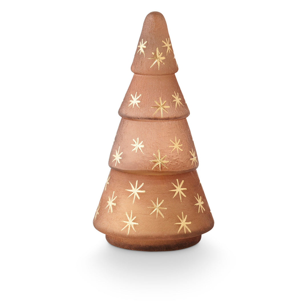 Woodfire Frosted Star Glass Tree Candle - Merry PigletsIllume