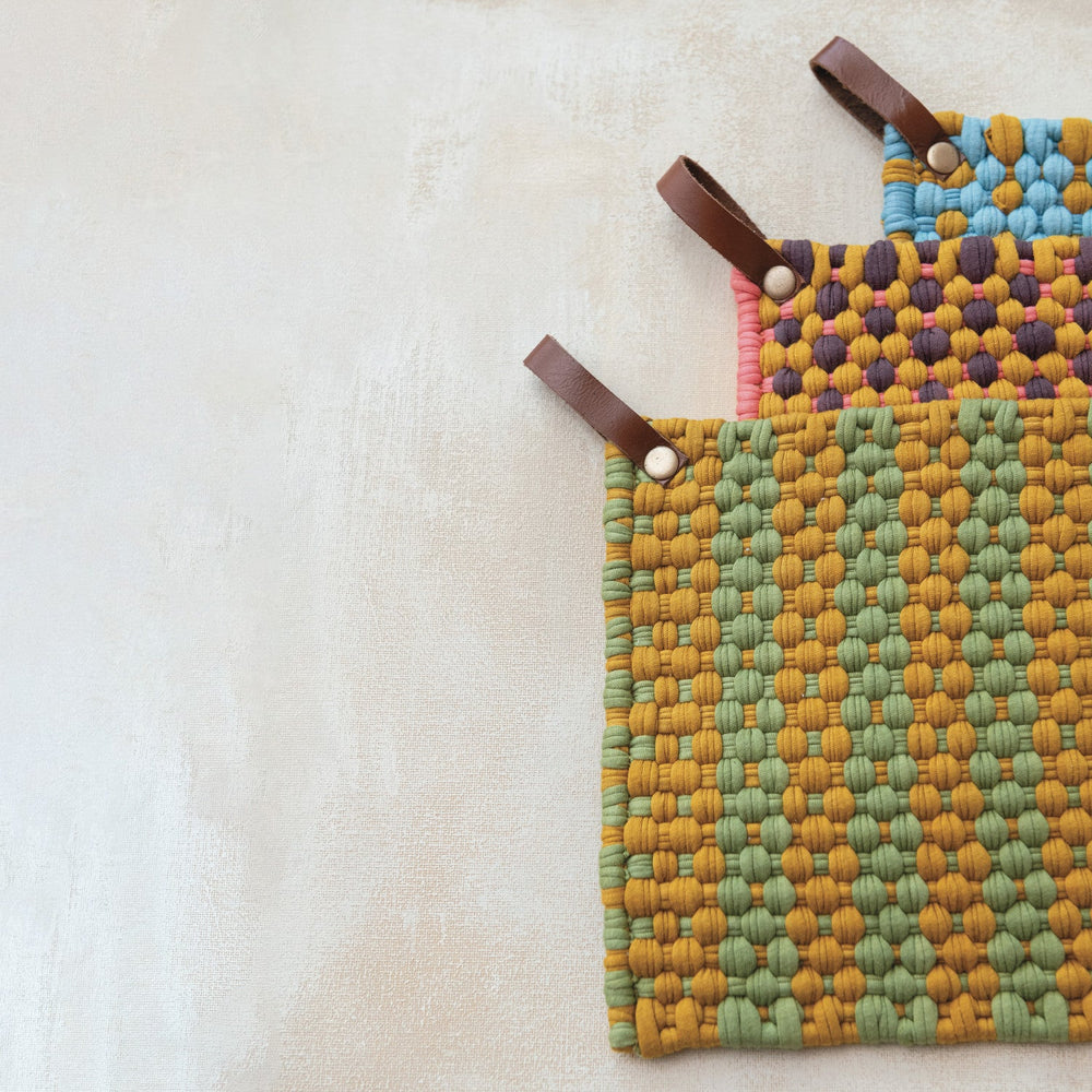 Woven Cotton Pot Holder - Merry PigletsCreative Co-Op