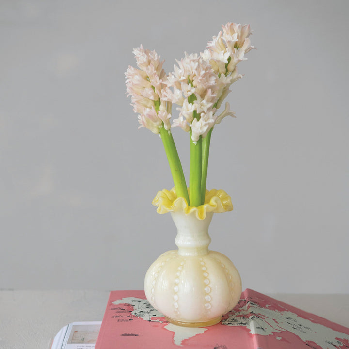 Yellow + White Ruffled Glass Vase - Merry PigletsCreative Co-Op